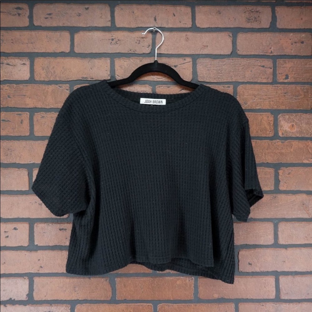 Joah brown waffle knit cropped tee